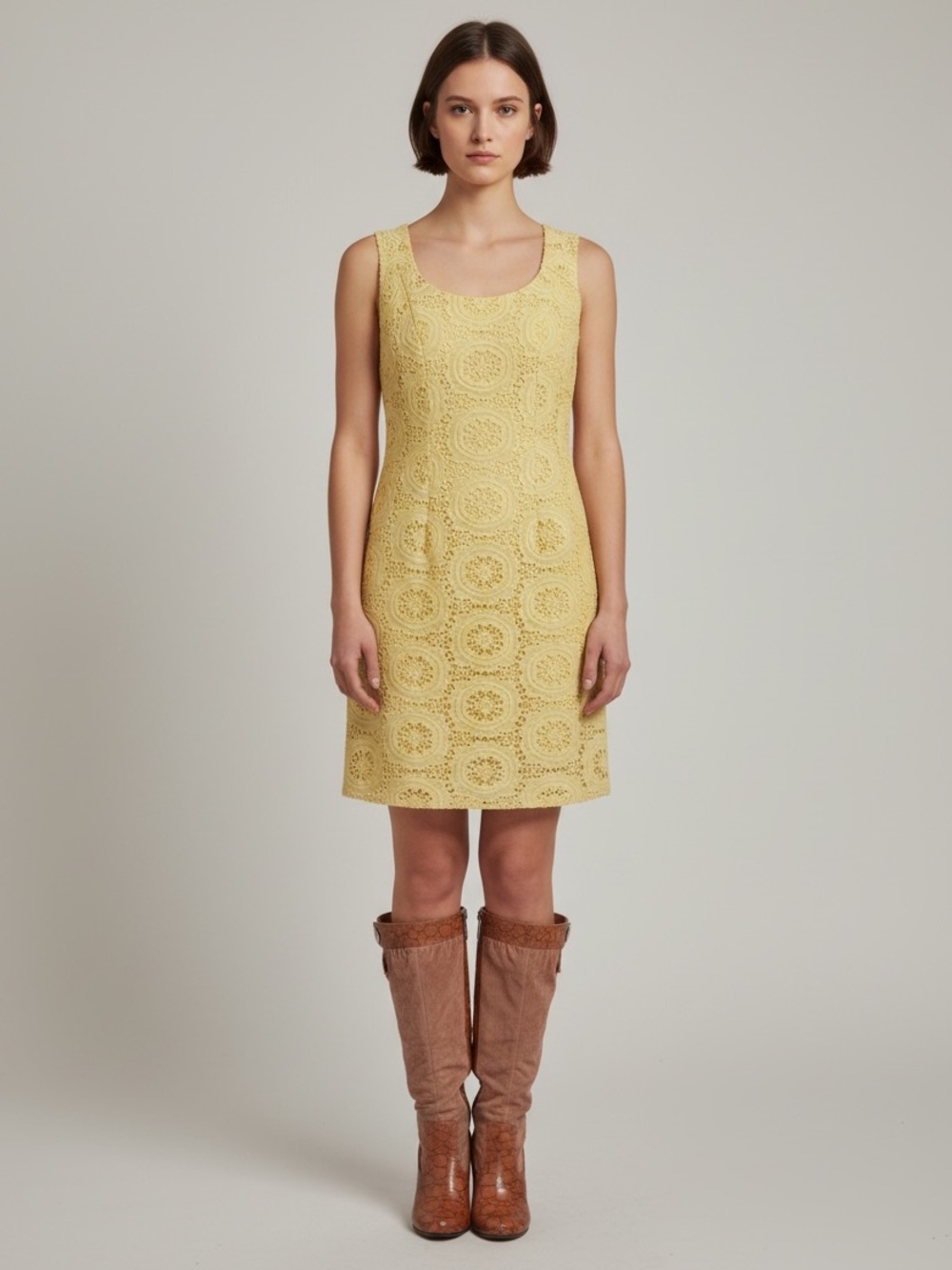 Adrianna Papell Petite Yellow Lace Sheath Dress Women’s 4P Sleeveless